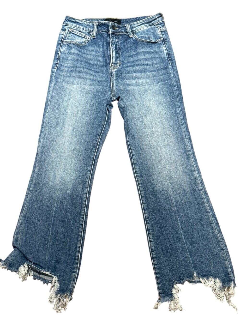 Risen Jeans 7/28 x 27 Women's Distressed Wide-Leg Blue Jeans Raw Edge Hem